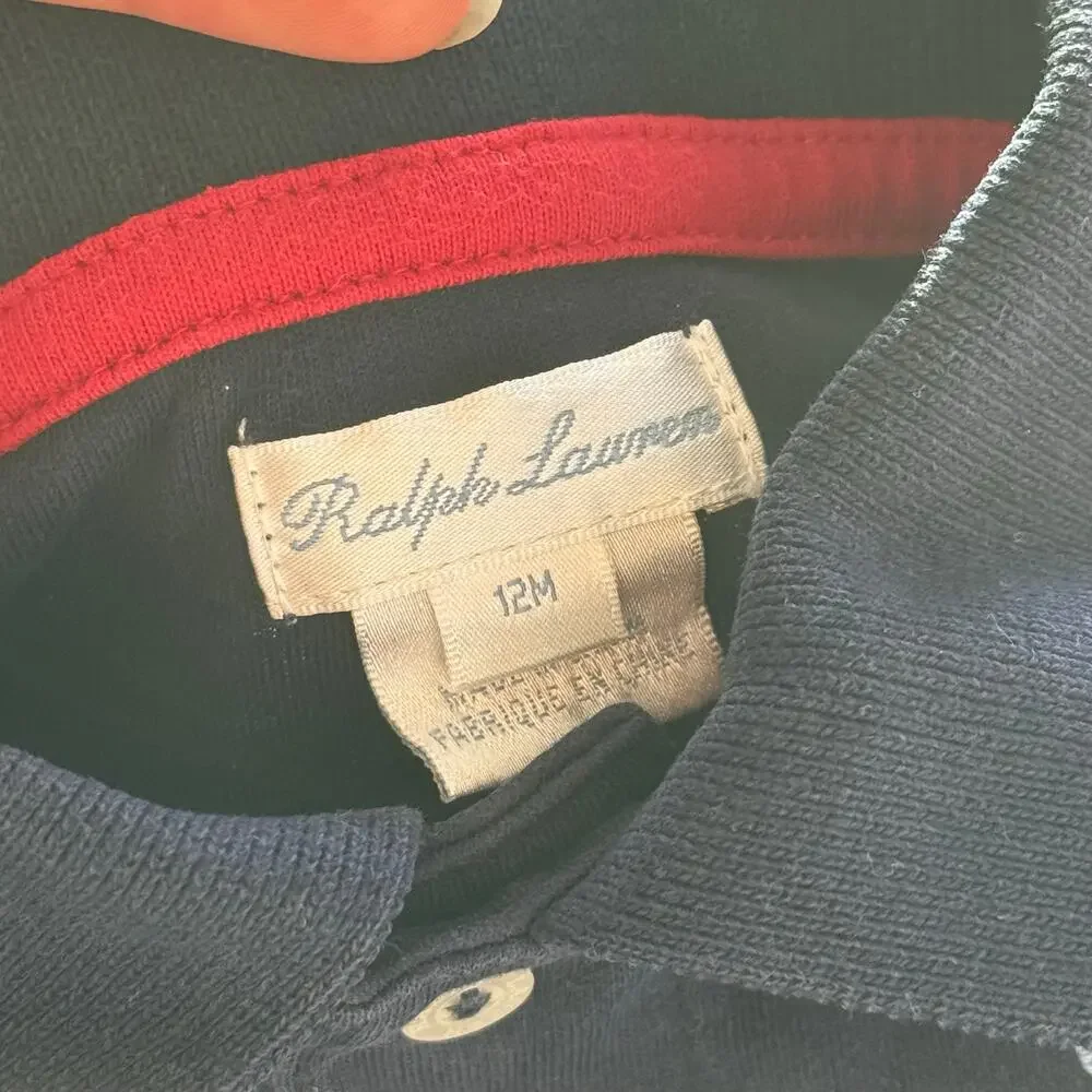 Ralph Lauren Baby Boys 12M Navy Multi Pony Embroidered Polo Coverall Romper